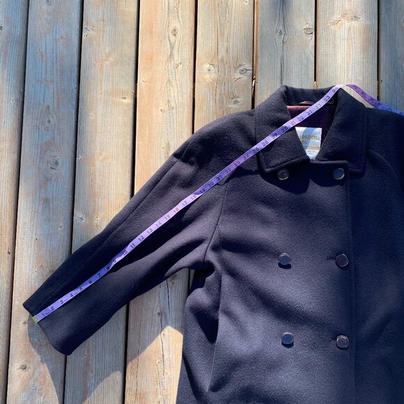 Vintage 90s London Fog Wool Overcoat Navy Double Breasted Belted Winter Coat - Picture 15 of 15